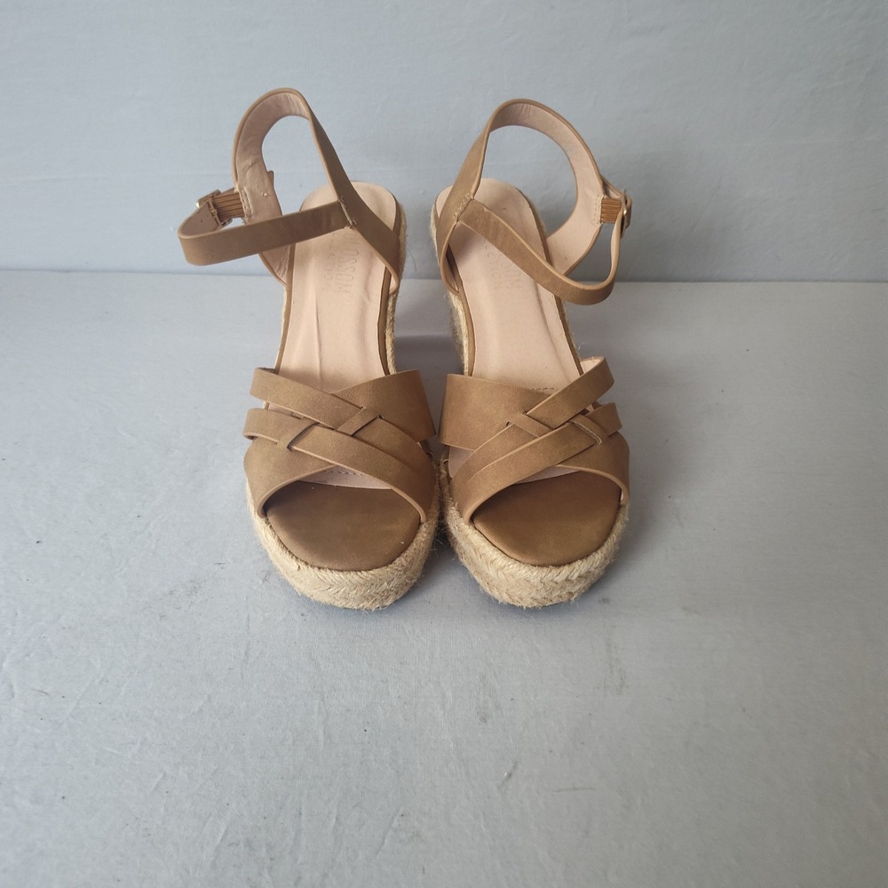 De Blossom Collection Andy-11 Tan Espadrille Wedge Sandals Womens 6 Strappy Heel